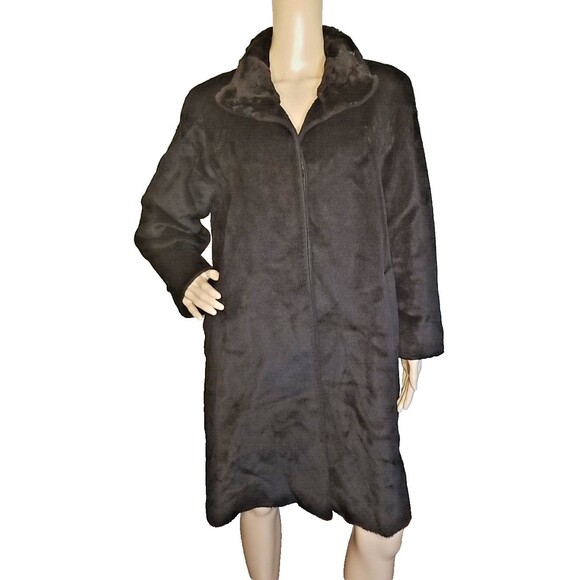 Cinzia Rocca Womens Baby Llama Wool Coat Mink Collar size 6 Bemberg Italy - Picture 1 of 13